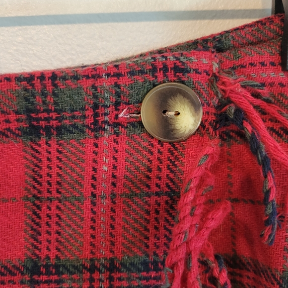 Carroll Reed Vintage Red Green Plaid Fringe Wrap Skirt Size 10 - Picture 3 of 11